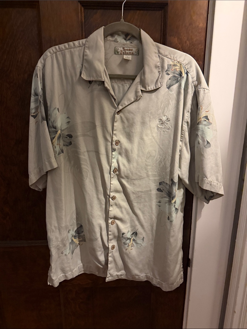 Tommy Bahama silk Sage Green Floral Short-Sleeve Camp Shirt